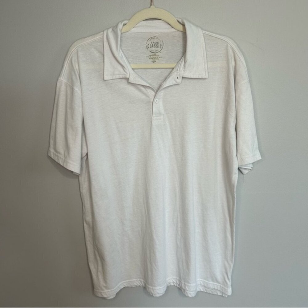 True Classic White Polo Short Sleeve Basic Shirt Cotton Blend Men’s Size XL